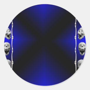Skull Frame auf Blau und Schwarz Halloween Runder Aufkleber