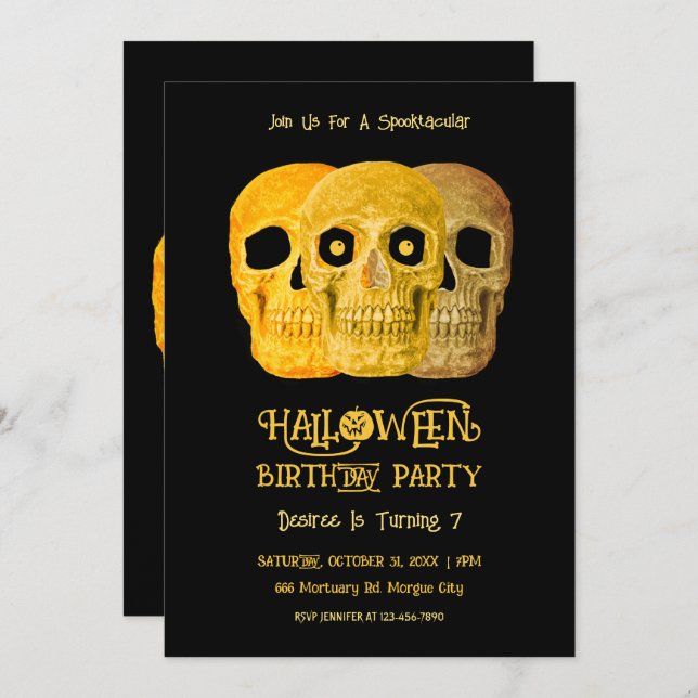 Skull Funny Gothellow Black Halloween Geburtstag Einladung (Vorne/Hinten)