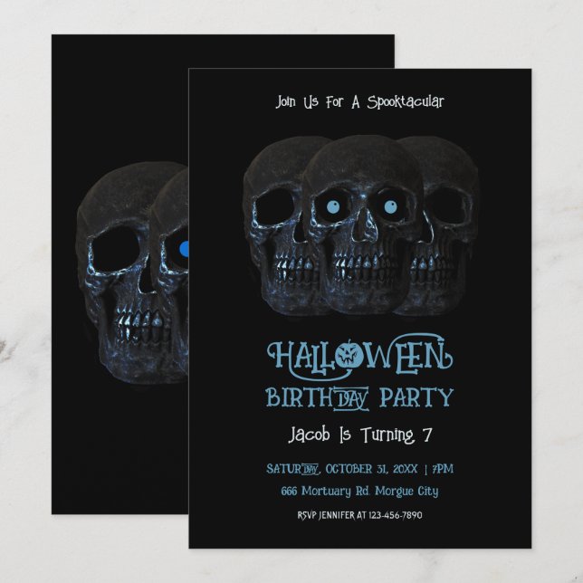 Skull Funny Gothic Black Halloween Geburtstag Einladung (Vorne/Hinten)