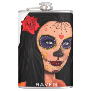 Skull Girl Day of Dead Personalize Name Flask Flachmann