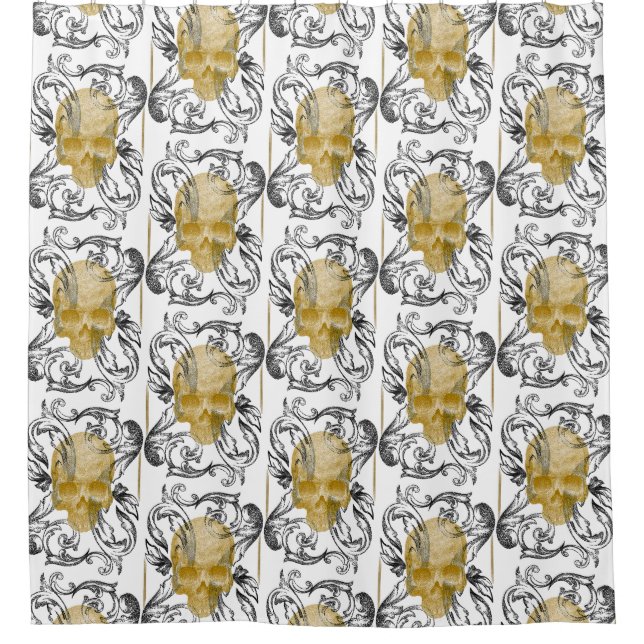Skull Gold Vintag Duschvorhang (Vorderseite)