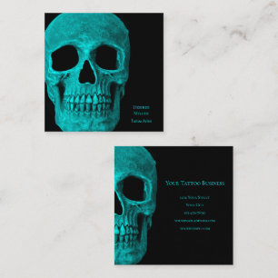 Skull Gothic Dark Aquamarin Black Macabre Tattoo S Quadratische Visitenkarte