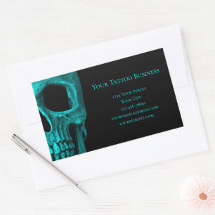 Skull Gothic Dark Aquamarin Black Macabre Tattoo S Rechteckiger Aufkleber