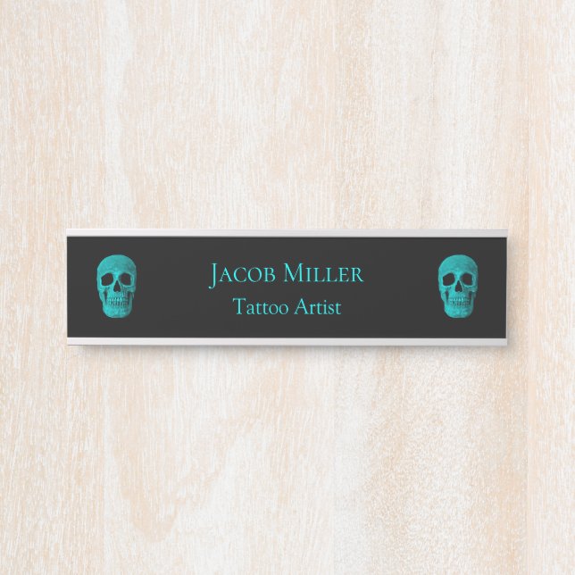 Skull Gothic Dark Aquamarin Black Macabre Tattoo S Türschild (Vorderseite )