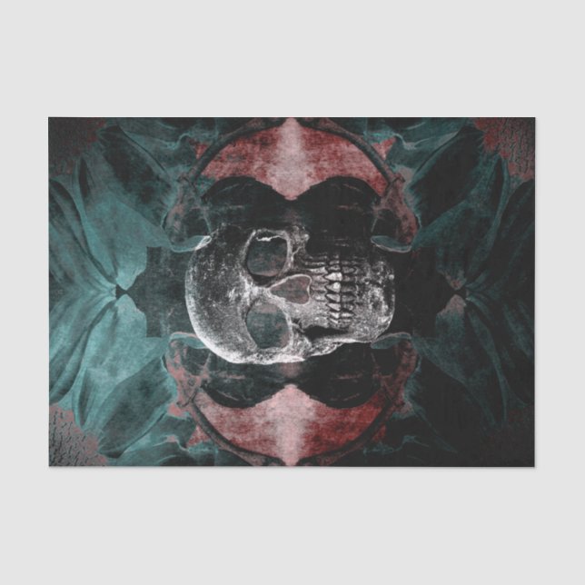 Skull Gothic Floral Aquamarin Black Grunge Textur Seidenpapier (Vorderseite)