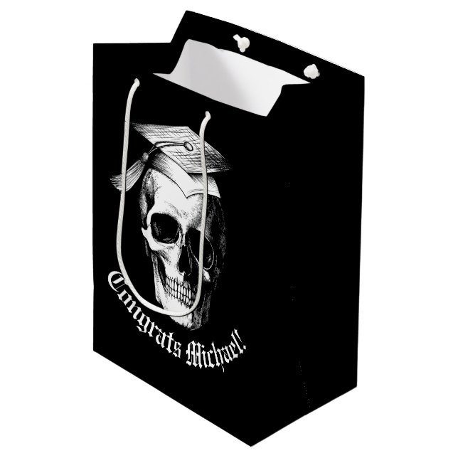 Skull Gothic Graduation Party Radiology Mittlere Geschenktüte (Vorderseite Schrägansicht)