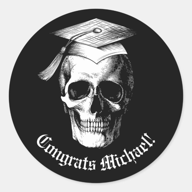 Skull Gothic Graduation Party Radiology Runder Aufkleber (Vorderseite)