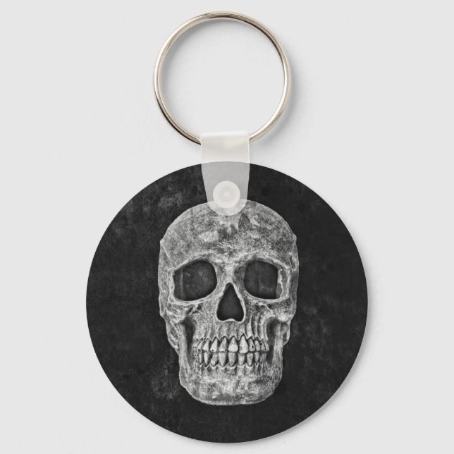 Skull Gothic Old Grunge Schwarz-Weiß-Textur Schlüsselanhänger (Vorderseite)