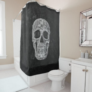 Skull Gothic Old Textur Schwarz und Weiß Grunge Duschvorhang