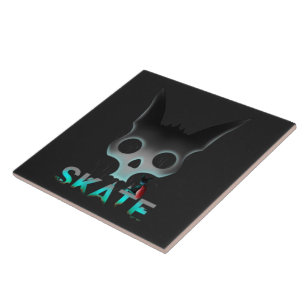 Skull Graffiti Skater Cat Fliese