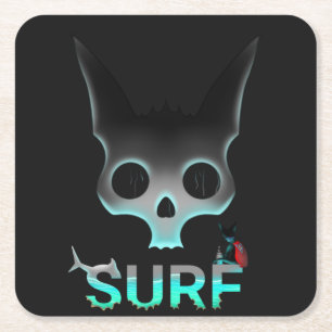 Skull Graffiti Surf Cat Rechteckiger Pappuntersetzer