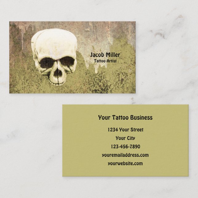 Skull Green Gothic Tattoo Artist Visitenkarte (Vorne/Hinten)