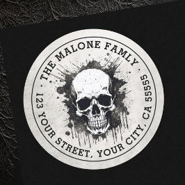 Skull-Grunge Halloween-Rücksendeadresse Runder Aufkleber