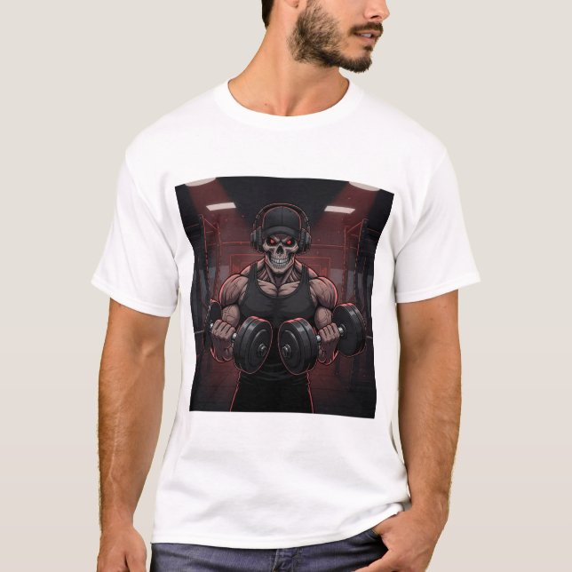 Skull Gym Workout Bodybuilder Fitness Design T-Shirt (Vorderseite)