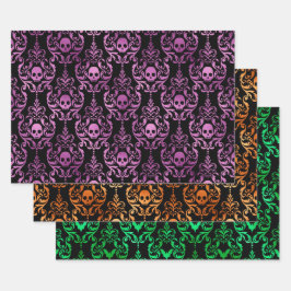 Skull Halloween Damask in Purple, Orange, Green Geschenkpapier Set