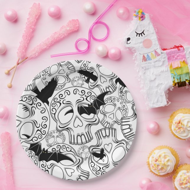 Skull Halloween Dekorative Calaveras Pappteller (Party)