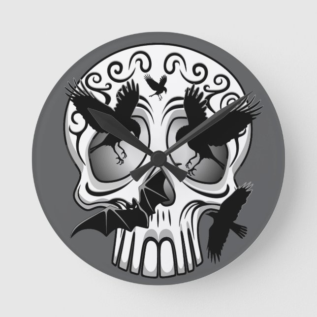Skull Halloween Dekorative Calaveras Runde Wanduhr (Vorderseite)