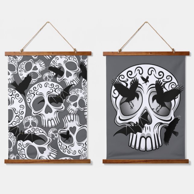 Skull Halloween Dekorative Calaveras Wandteppich Mit Holzrahmen (Doppelt)