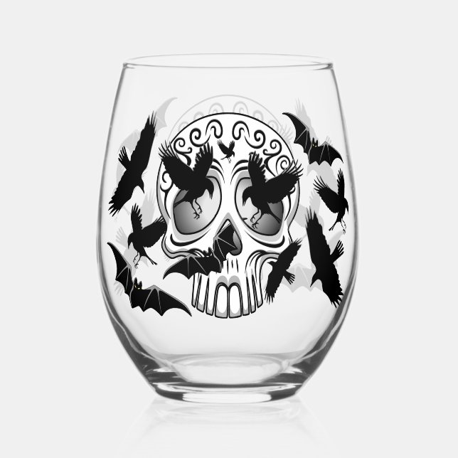 Skull Halloween Dekorative Calaveras Weinglas Ohne Stiel (Vorderseite)