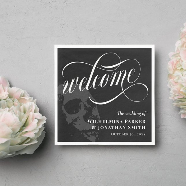 Skull Halloween Goth Wedding Willkommen Serviette (Von Creator hochgeladen)