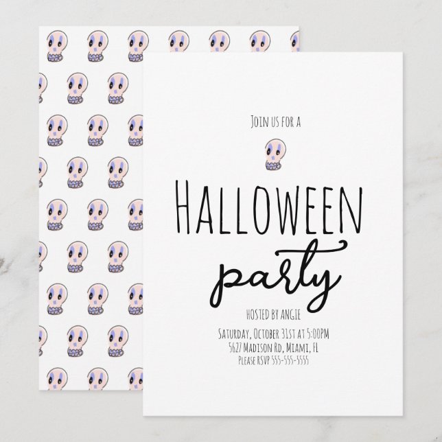 Skull Halloween-Party Vintag Doodle Einladung (Vorne/Hinten)