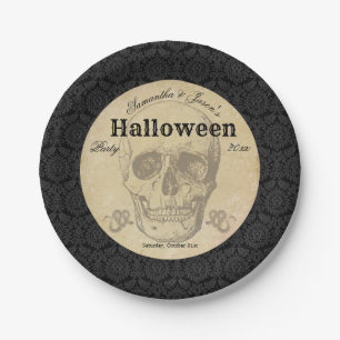 Skull Halloween Vintag Black Gothic Elegant Pappteller