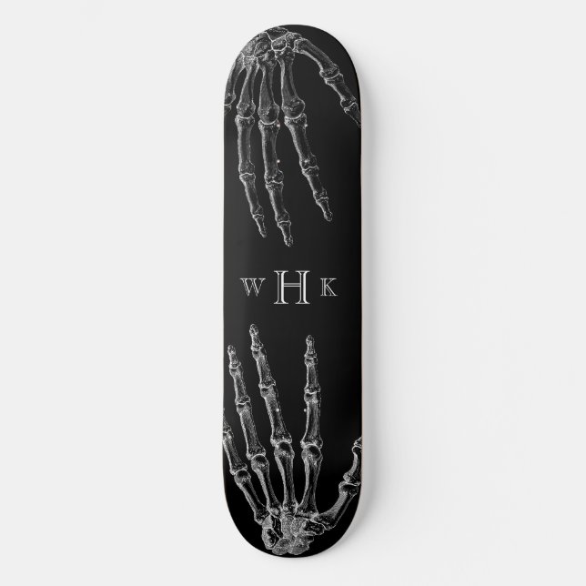 Skull Hände Monogram Trendy Schwarz-weiß Skateboard (Vorderseite)