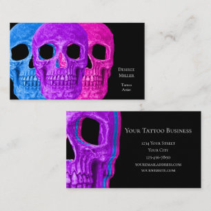 Skull Head Gothic Blue Pink Lila Black Pop Art Visitenkarte
