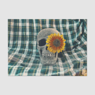 Skull Head Gothic Gelbe Sonnenblume Aquamarin Kari Seidenpapier