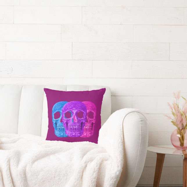 Skull Head Gothic Girly Pink Lila Blue Pop Art Kissen (Liege)