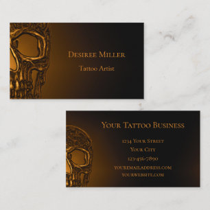 Skull Head Gothic Gold Metallic Tattoo Shop Visitenkarte