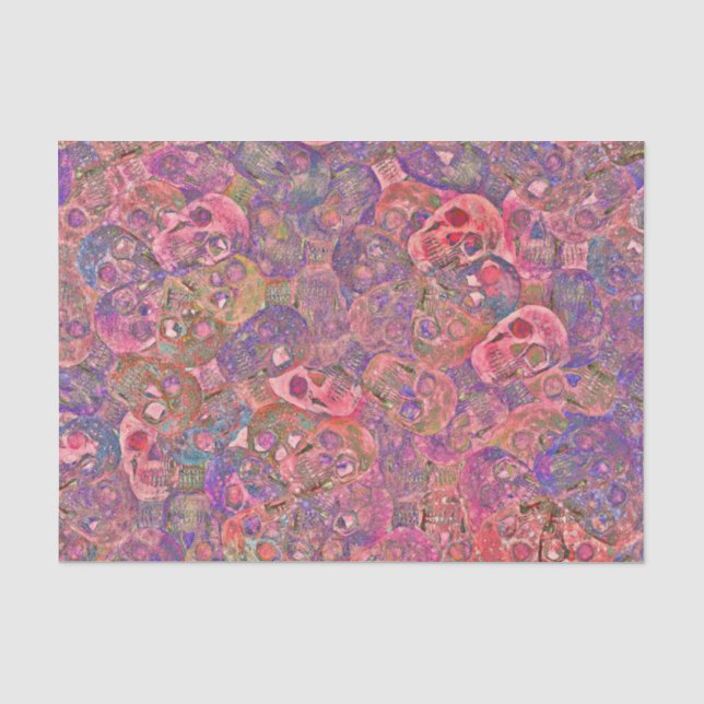 Skull Head Gothic Lila Pink Sketch Kunst Seidenpapier (Vorderseite)