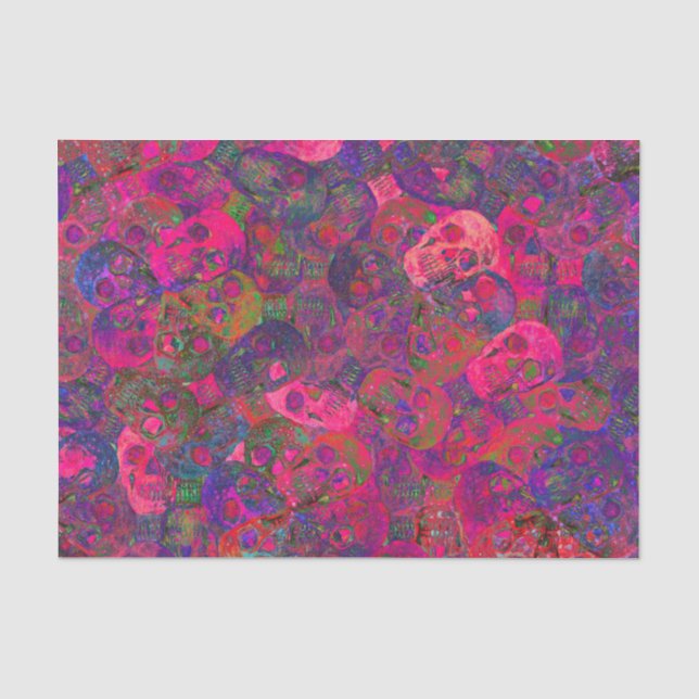 Skull Head Gothic Neon Farbenfrohe rosa Lila Kunst Seidenpapier (Vorderseite)