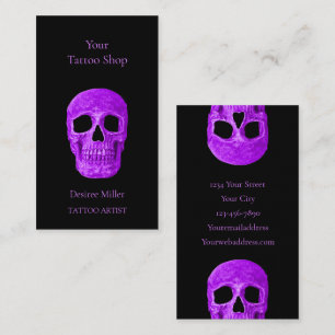 Skull Head Gothic Neon Lila Black Tattoo Shop Visitenkarte