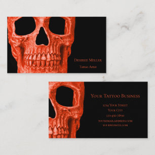 Skull Head Gothic Neon Orange Black Tattoo Shop Visitenkarte