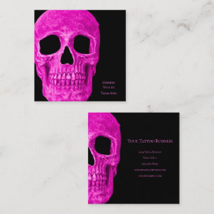 Skull Head Gothic Neon Pink Black Tattoo Shop Quadratische Visitenkarte