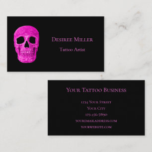 Skull Head Gothic Neon Pink Black Tattoo Shop Visitenkarte