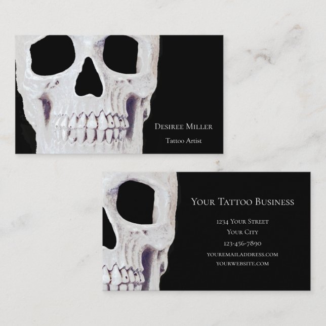 Skull Head Gothic Neon White Black Tattoo Shop Visitenkarte (Vorne/Hinten)