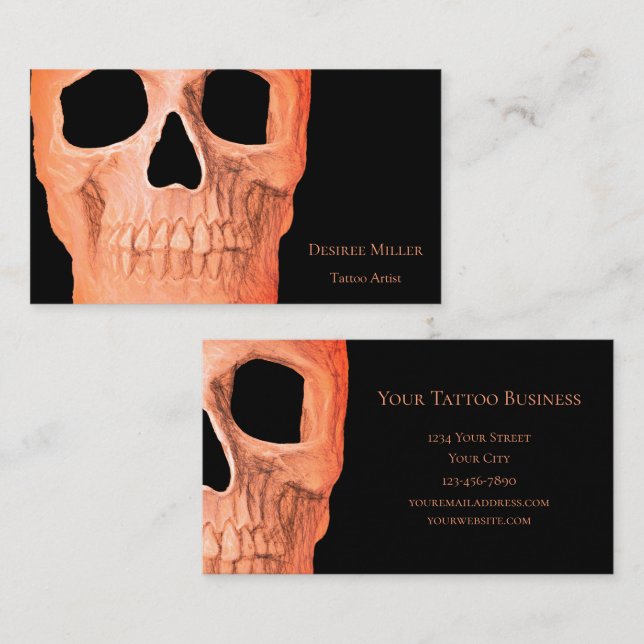 Skull Head Gothic Pastel Orange Black Tattoo Shop Visitenkarte (Vorne/Hinten)