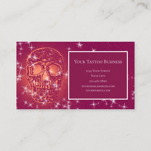 Skull Head Lila Elegante Gothic Girly Glitzer Visitenkarte (Rückseite)
