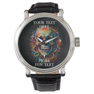 Skull Head mit mehrfarbigen Paint Splashes Armbanduhr