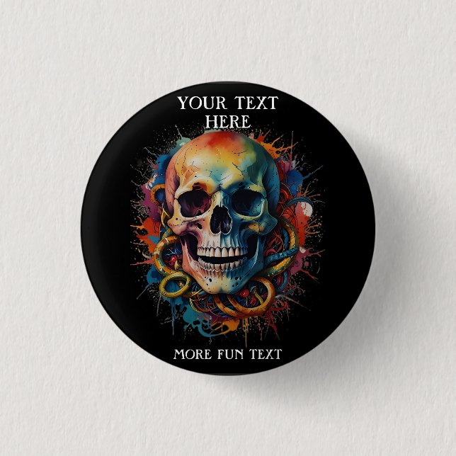 Skull Head mit mehrfarbigen Paint Splashes Button (Vorderseite)