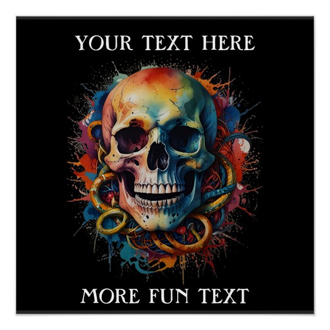 Skull Head mit mehrfarbigen Paint Splashes Poster (Vorderseite)