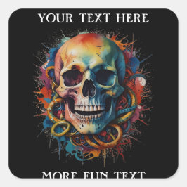 Skull Head mit mehrfarbigen Paint Splashes Quadratischer Aufkleber