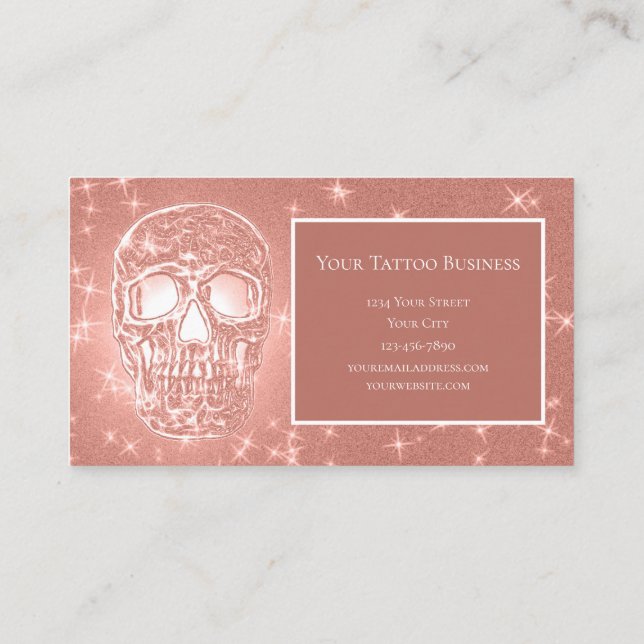 Skull Head Rose Gold Elegante Gotische Girly Glitz Visitenkarte (Rückseite)