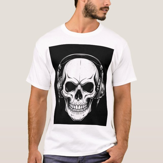 Skull Headphone Gothic Graphic T-Shirt (Vorderseite)