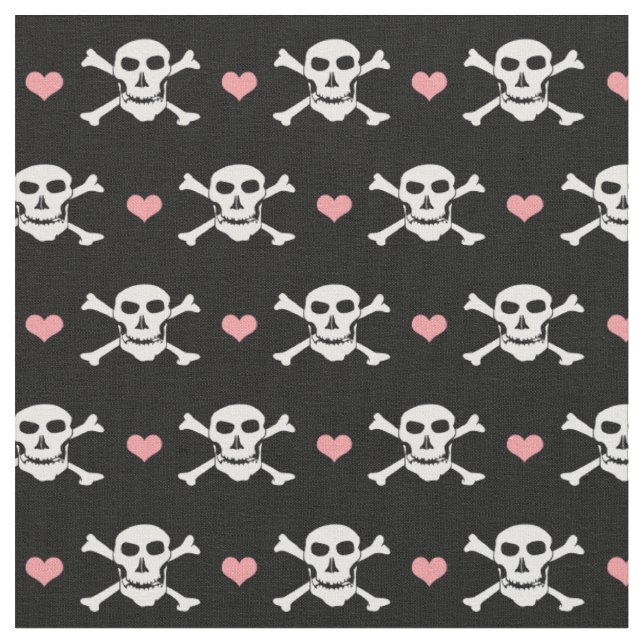 Skull & Heart mode Fabric - Piraten / Halloween Stoff (Nahaufnahme)