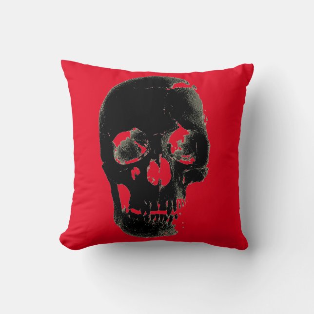 Skull Heavy Metal Fantasy Art Red Black Kissen (Vorderseite)