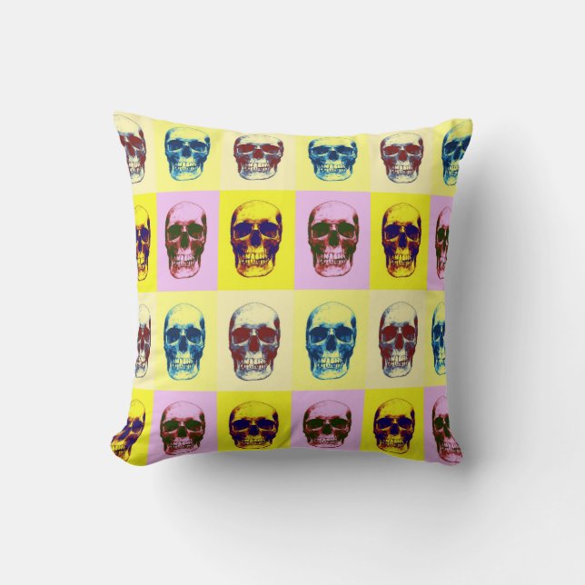 Skull Heavy Metal Fantasy Four Color Pop Art Kissen (Vorderseite)