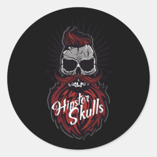 Skull Hipster Mustache Bard Logo Bartentasche Schn Runder Aufkleber